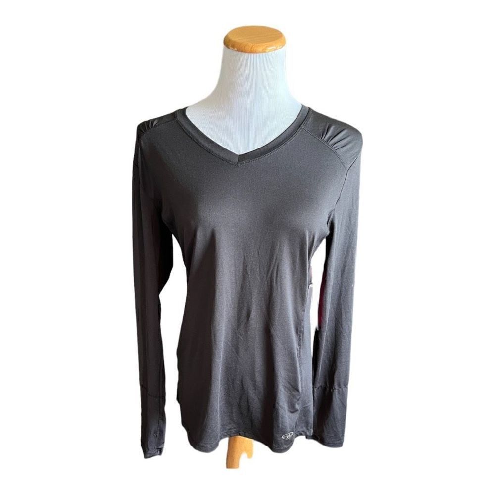 NWT Womens N.Y.L. Dri Fit Black Ruched Back Long Sleeve Active Top - Sz L